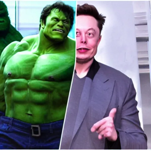 Image similar to elon musk as the incredible hulk