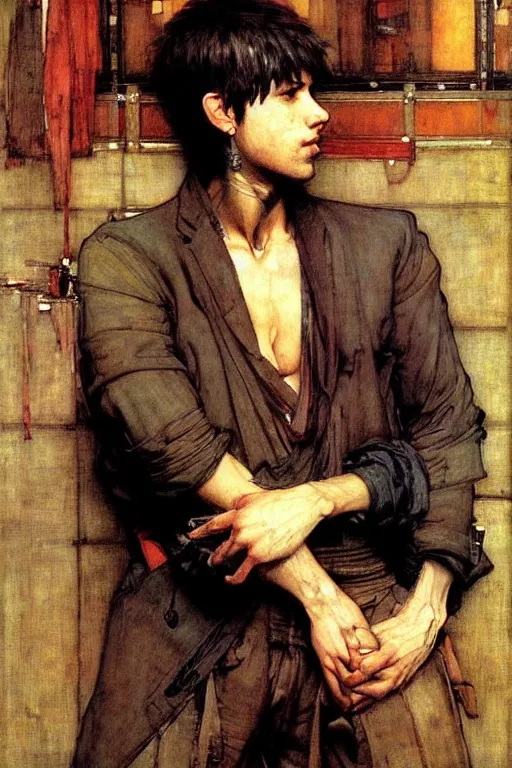 Image similar to attractive male, painting by john william waterhouse, yoji shinkawa, carl larsson