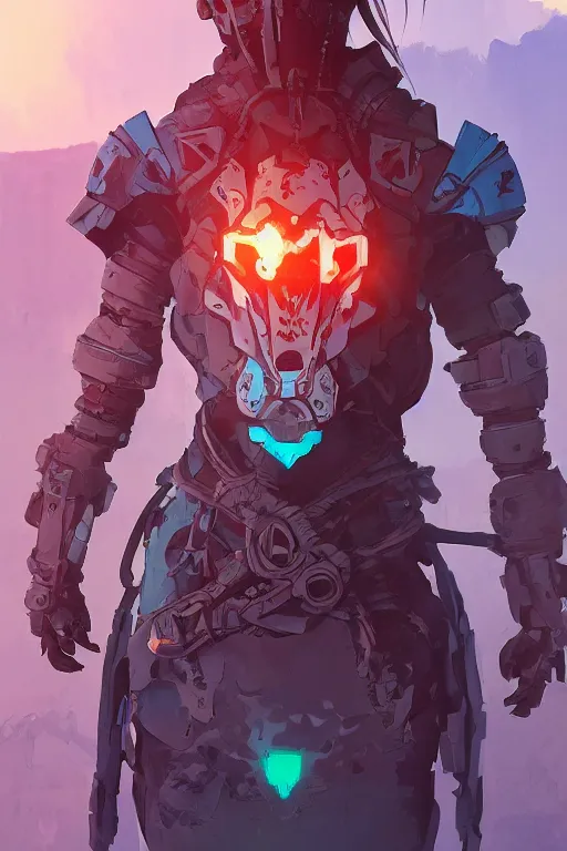 Image similar to combination suit armor aloy horizon forbidden west horizon zero dawn robot ninja mask helmet backpack tribal, art gta 5 comics, official fanart behance hd artstation by jesper ejsing, by rhads, makoto shinkai and lois van baarle, ilya kuvshinov, ossdraws radiating a glowing aura cgi rtx 2 0 2 2