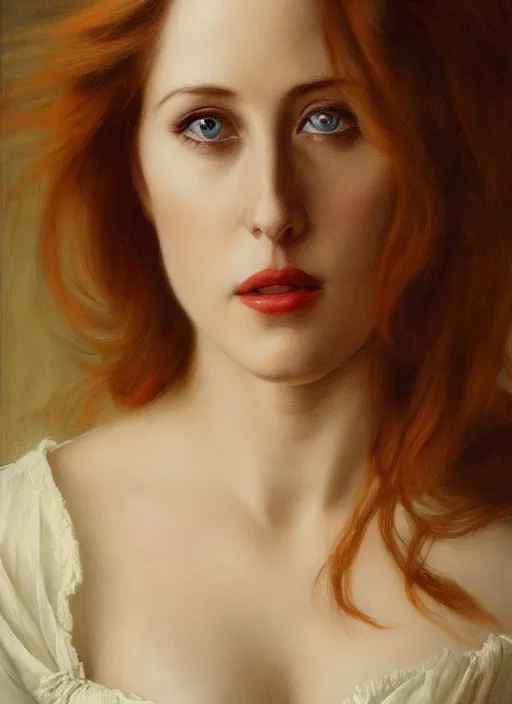 Image similar to a beautiful painting of young gillian anderson by felix resurreccion hidalgo, pre-raphaelite, detailed, trending on artstation, hd, masterpiece