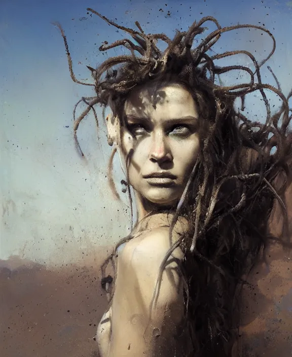 Prompt: medusa in the desert by jeremy mann