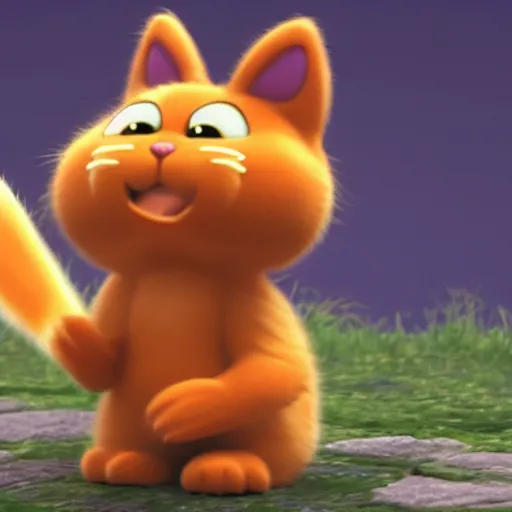 Image similar to garfield the cat as a pokemon, cgi