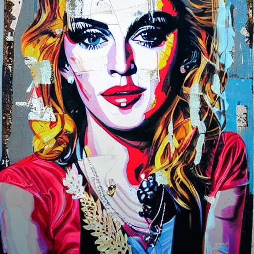 Prompt: portrait of madonna, artwork by sandra chevrier