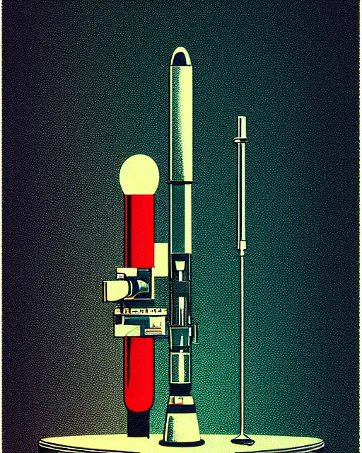 Image similar to ( ( strong dither ) ), editorial illustration scientific lab test tube telescope microscope astronaut, colorful modern, mads berg, karolis strautniekas, christopher balaskas, fine texture, dynamic composition, detailed, matte print, dynamic perspective, halftone texture, muted color, lomography, risograph