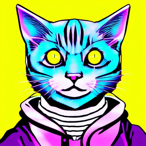 Image similar to anime cat, portrait, vaporwave, synthwave, neon, vector graphics, cinematic, volumetric lighting, f 8 aperture, cinematic eastman 5 3 8 4 film