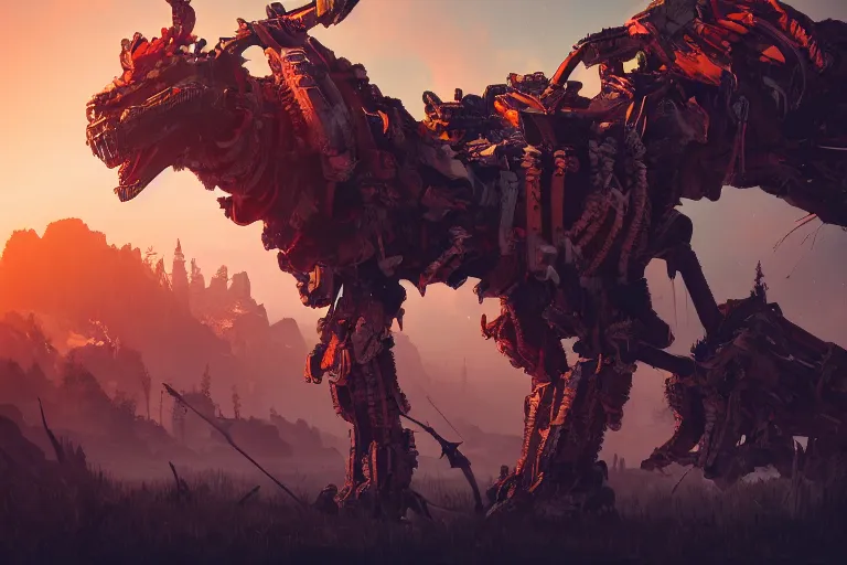 Image similar to sawtooth machine creature robot of horizon forbidden west horizon zero dawn radiating a glowing aura global illumination ray tracing hdr fanart arstation by ian pesty and alena aenami artworks in 4 k