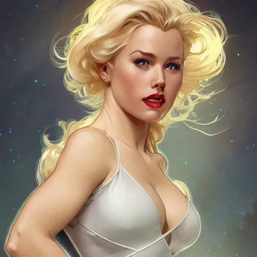 Image similar to a beautiful pin - up of a beautiful cute superhero woman, blonde hair, tight matte navy - blue bodysuit, white cape, intricate, elegant, 8 k, highly detailed, digital painting, concept art, smooth, sharp focus, illustration, by artgerm greg rutkowski alphonse mucha loish wlop