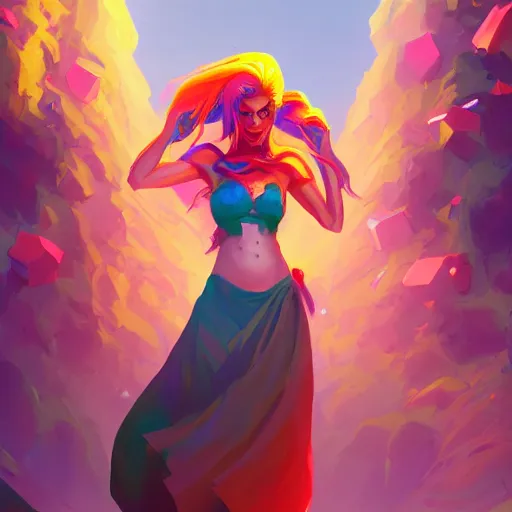 Image similar to beautiful woman with rainbow hair, maya ali mage, gloomhaven, dynamic lighting, gaudy colors, octane render aesthetic, matte painting concept art, official fanart behance hd artstation by jesper ejsing, by rhads and makoto shinkai and lois van baarle and ilya kuvshinov and rossdraws