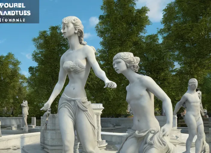 Image similar to a park with many marble statues, unreal engine,