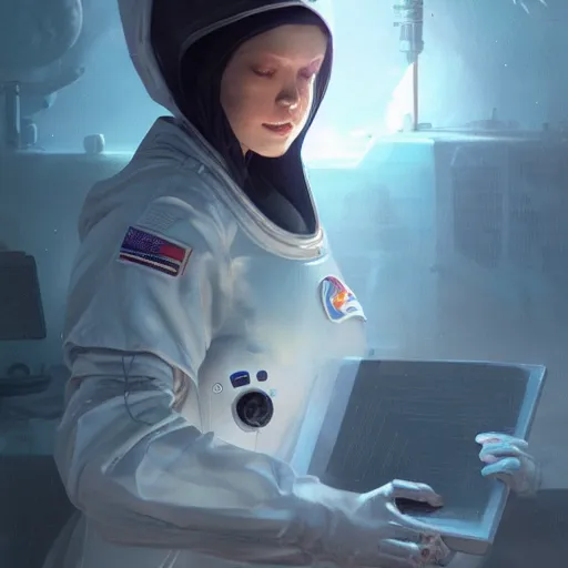 Prompt: a space nurse with a hood on, Matte painting , detailed painting, greg rutkowski