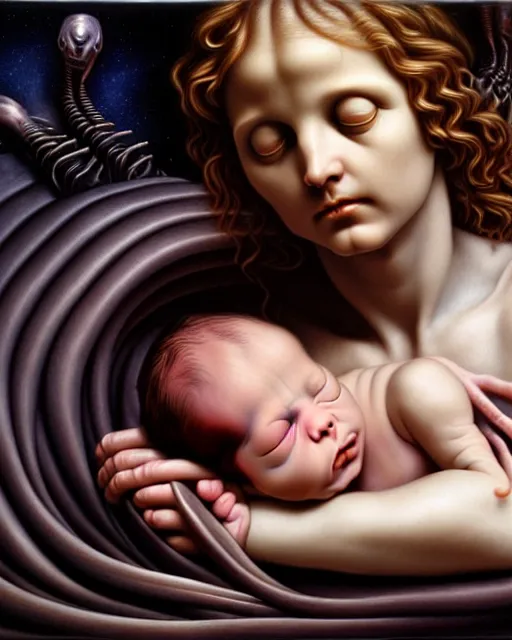 Image similar to newborn from alien by evelyn de morgan, by hr giger, hd, hyper detailed, 4 k