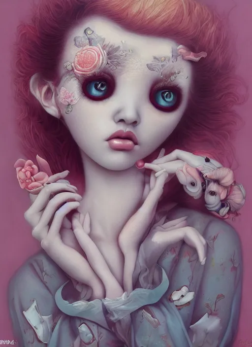 Prompt: pop surrealism, lowbrow art, realistic cute seductive female painting, japanese artist kaname ozuma, hyper realism, muted colours, rococo, dorian clevenger, natalie shau tom bagshaw, mark ryden, trevor brown style,