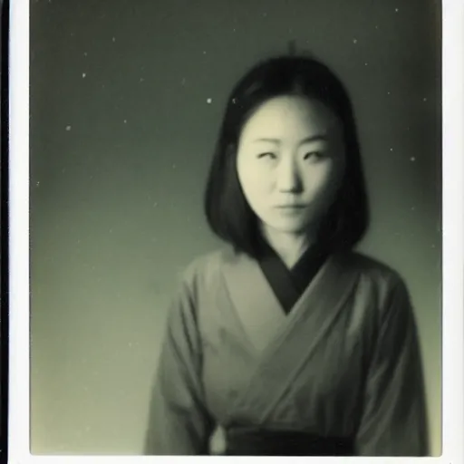 Image similar to polaroid of a young japanese woman on a snowy night