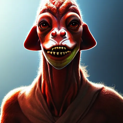 Prompt: jar jar Binks, perfect eyes, full body shot, portrait, vivid colors, elegant, concept art, sharp focus, digital art, Hyper-realistic, 4K, Unreal Engine, Highly Detailed, HD, Dramatic Lighting by Brom, trending on Artstation