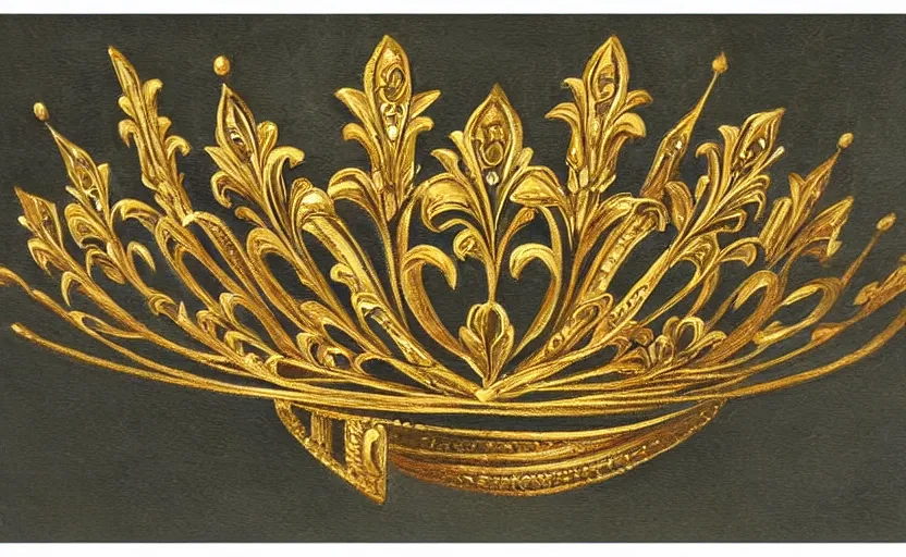Image similar to ornate realistic symmetrical flower gold tiara painting art deco