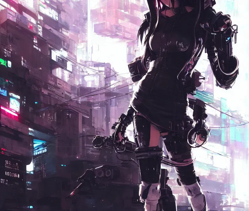 Image similar to cyberpunk anime girl in hoodie, grafity, neonpunk, alita, arcane, fortiche, action, tokyo street, detail, good face, pose model, concept art, in style of yoji shinkawa, pan ren wei, col price, atey ghailan, by greg rutkowski, aesthetic