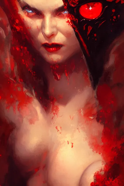 Prompt: very attractive demon queen with red eyes painting by gaston bussiere, craig mullins, luis rollo, close - up portrait, digital painting, highly detailed, artstation, sharp focus, illustration, concept art, hd