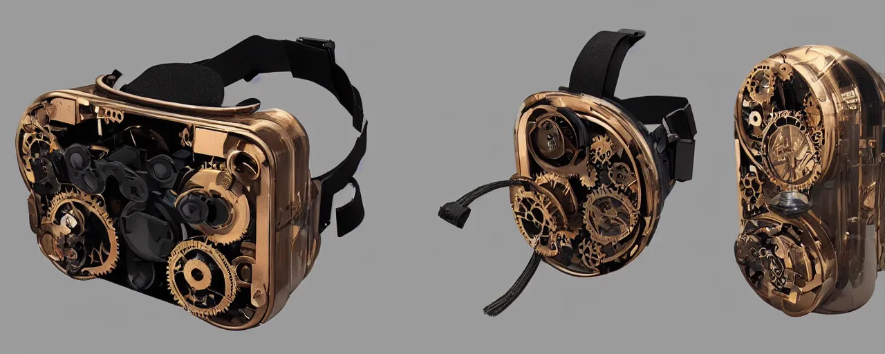 Image similar to advanced complex steampunk VR headset