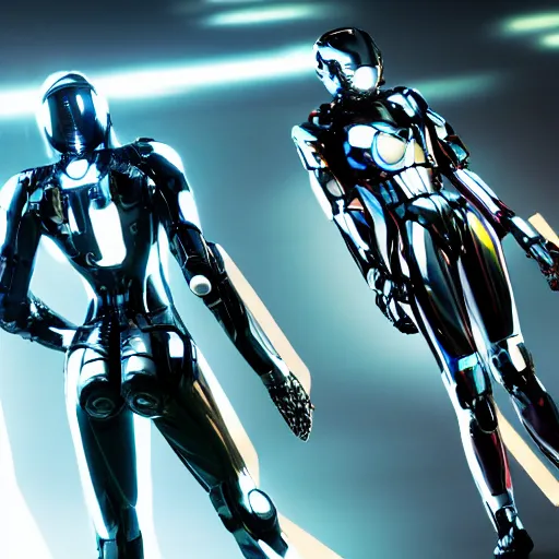 Image similar to speed, diverse fast cybersuits, from behind, motion blur, bokeh, wide wide angle, vivid, elaborate, highly detailed, beautiful lighting