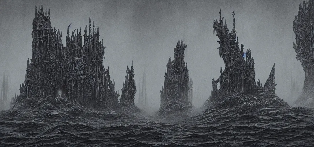 Prompt: cybergothic charcoal reefs, in the style of alex konstad, alejandro mirabal, dramatic, tragic, intricate, detailed, beautiful, 8 k resolution