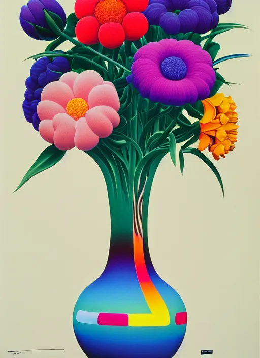 Prompt: vase with flowers by shusei nagaoka, kaws, david rudnick, airbrush on canvas, pastell colours, cell shaded, 8 k