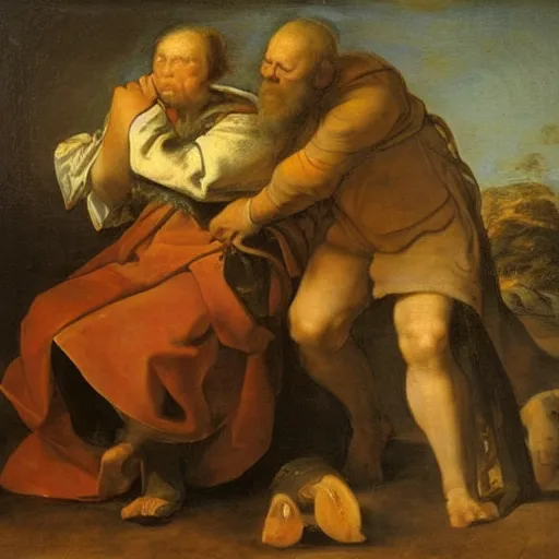 Prompt: representation of roomy and parables in the style of Jan Lievens, Dutch painter, hyperbolic