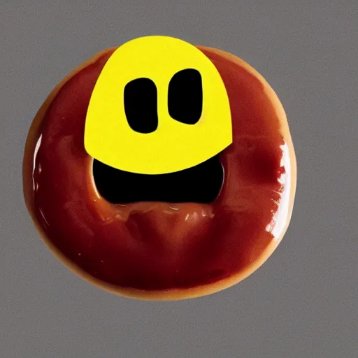 Image similar to circular yellow smiling cartoon face licking itself, very happy, YUMMYS CALLS