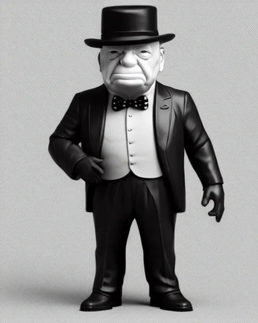 Prompt: full body 3d render of winston churchill as a funko pop, studio lighting, white background, blender, trending on artstation, 8k, highly detailed