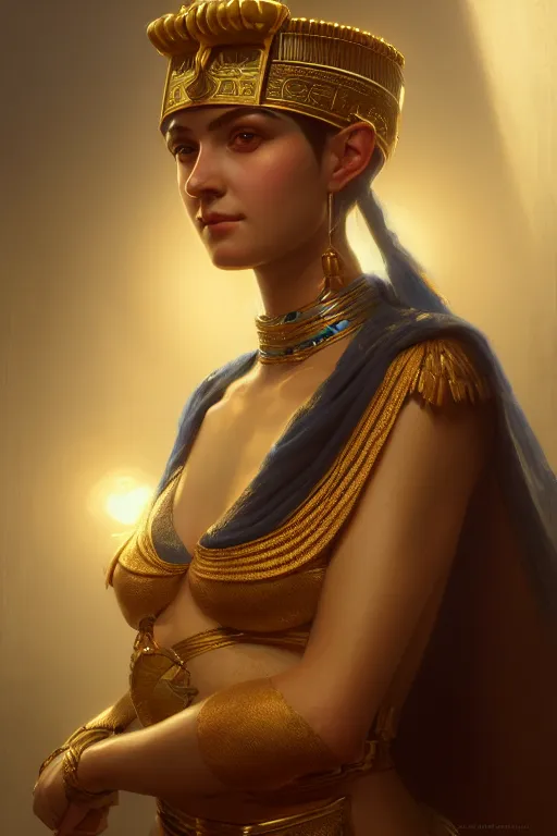 Prompt: a portrait of Cleopatra, illustration, soft lighting, soft details, painting oil on canvas by Edmund Blair Leighton and Charlie Bowater octane render trending on artstation d&d characters, 4k, 8k, HD