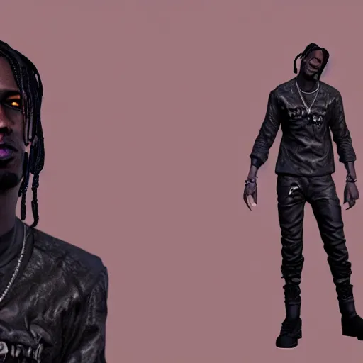 Image similar to travis scott holding black rose, zbrush, blender, digital art, trending on artstation,