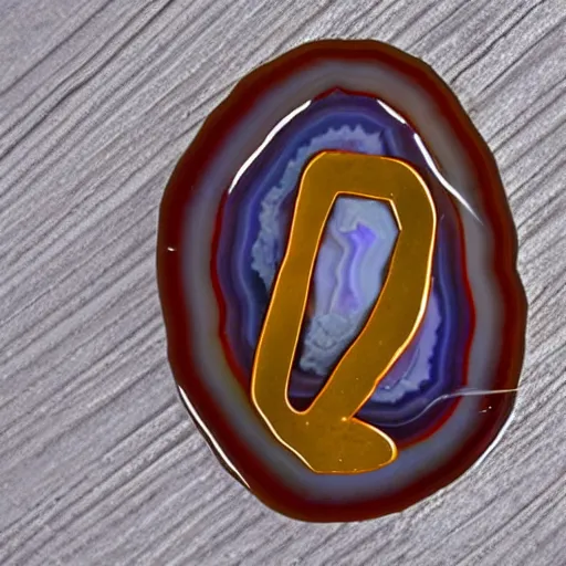 Prompt: a studio portrait of an agate with the letter k in the banding white background