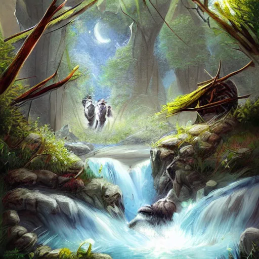 Image similar to furry otter warrior, fantasy art, lightweight armour, near the river, waterfall, digital art, high quality