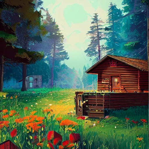 Prompt: camp half-blood, summer camp, antheia cabin, flowers around, highly detailed, artstation, by alena aenami
