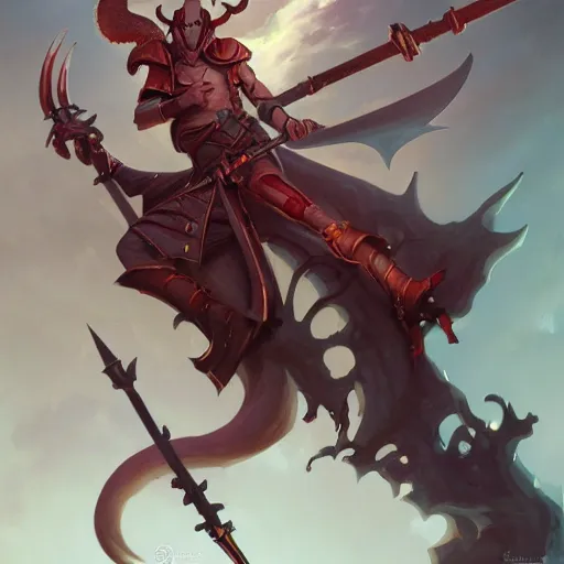 Image similar to tiefling dual wielding magical scimitars, detailed illustration by peter mohrbacher by marc simonetti on artstation, fantasy art