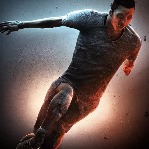 Image similar to “hyperrealistic mixed media high resolution image of athlete injuring their knee, stunning 3d render inspired art by István Sándorfi and Greg Rutkowski and Unreal Engine, perfect symmetry, dim volumetric lighting, 8k octane beautifully detailed render, post-processing, extremely hyper-detailed, intricate, epic composition, highly detailed attributes, highly detailed atmosphere, cinematic lighting, masterpiece, trending on artstation, very very detailed, masterpiece, stunning, flawless structure, lifelike texture, perfection,”