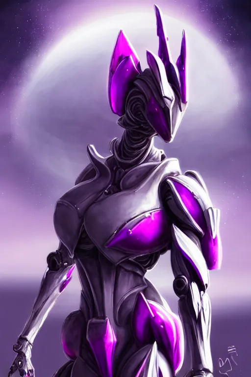 Image similar to cinematic bust shot, detailed elegant beautiful stunning giant robot mecha hot female goddess dragon, sharp spines, sharp metal ears, smooth purple eyes, smooth fuschia skin, elegant smooth silver armor, nebula size, space, epic proportions, epic scale, warframe fanart, macro giantess, furry art, dragon art, goddess art, giantess art, furaffinity, octane