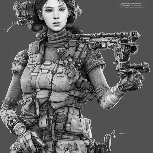 Image similar to the portrait of lawful neutral female futuristic marine sniper as absurdly beautiful, gorgeous, elegant, young gravure idol, an ultrafine hyperdetailed illustration by kim jung gi, irakli nadar, intricate linework, bright colors, octopath traveler, final fantasy, unreal engine 5 highly rendered, global illumination, radiant light, detailed and intricate environment