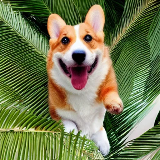 Prompt: corgi in a palm tree