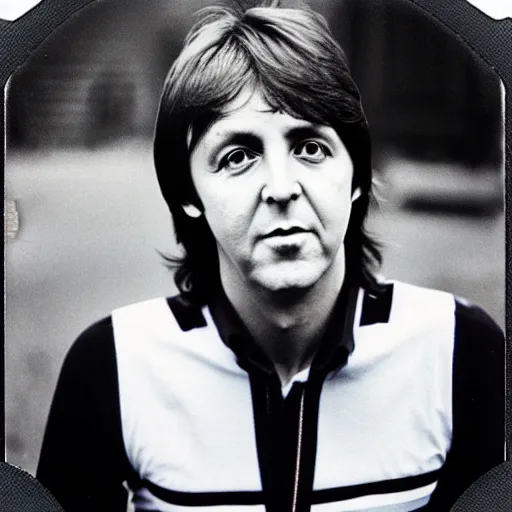 Prompt: Polaroid Portrait of 1970s Paul McCartney, taken in the 1970s, photo taken on a 1970s polaroid camera, grainy, real life, hyperrealistic, ultra realistic, realistic, highly detailed, epic, HD quality, 8k resolution, body and headshot, film still, front facing, front view, headshot and bodyshot, detailed face, very detailed face, by Andy Warhol