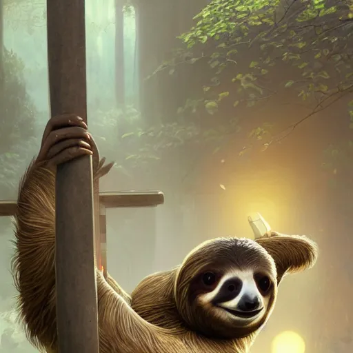 Prompt: a sloth playing ping pong with a cute hat sharp focus, intricate, elegant, digital painting, artstation, matte, highly detailed, concept art, illustration, volumetric lighting, fantasy, art by artgerm, alphonse mucha, and greg rutkowski