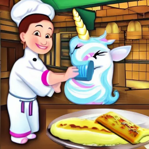 Image similar to A unicorn working as a chef
