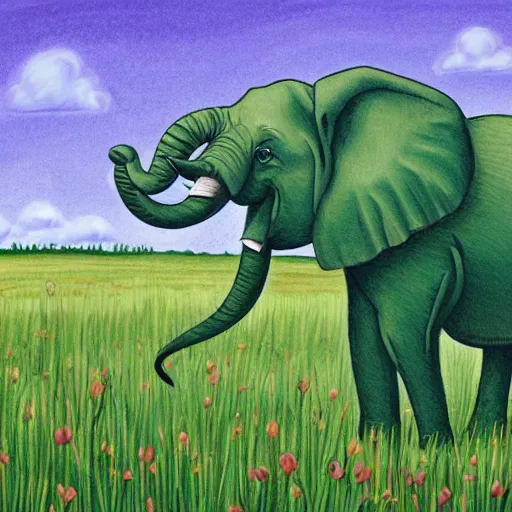 Prompt: an elephant on a green meadow ilustration art by Groening Matt