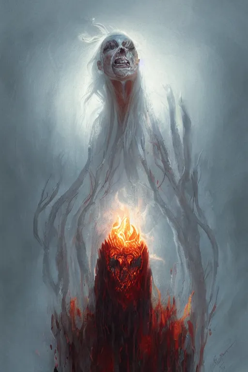 Prompt: Ghost of the Fire Spirit, professional illustration by Seb McKinnon, ArtGerm, WLOP