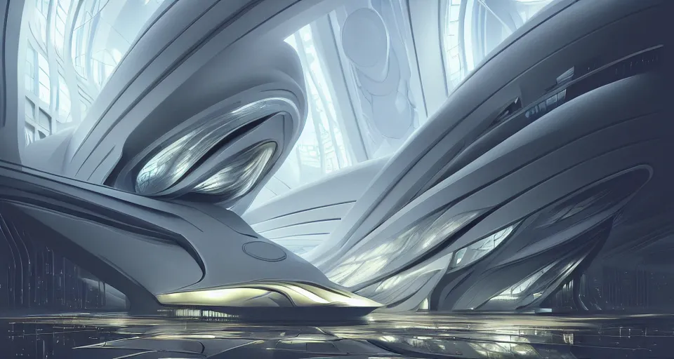 Prompt: cinematic shot, futuristic building, crowded, utopian, zaha hadid, shiny, white, lights, digital painting, artstation, concept art, smooth, sharp focus, illustration, intricate, elegant, highly detailed, in the style of greg rutkowski and alphonse mucha and artemisia, 8 k, highly detailed, jurgens, rutkowski