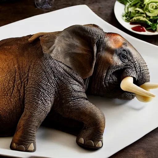 Image similar to a roasted elephant, delicious, cookbook photo, quality presentation
