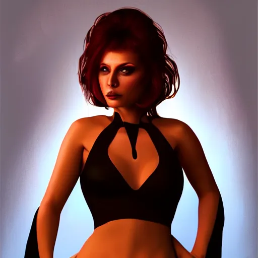 Image similar to portrait of a robert palmer video vixen model, D&D, beautiful, realistic, cinematic lighting, fantasy digital painting