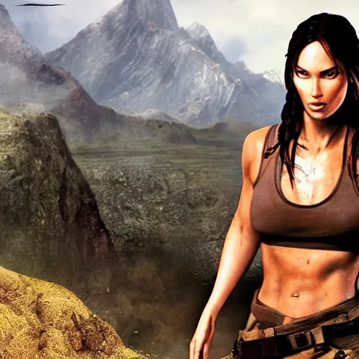 Prompt: Lara croft as Megan fox movie still