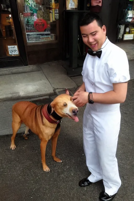 Prompt: a waiter who has a dog's head