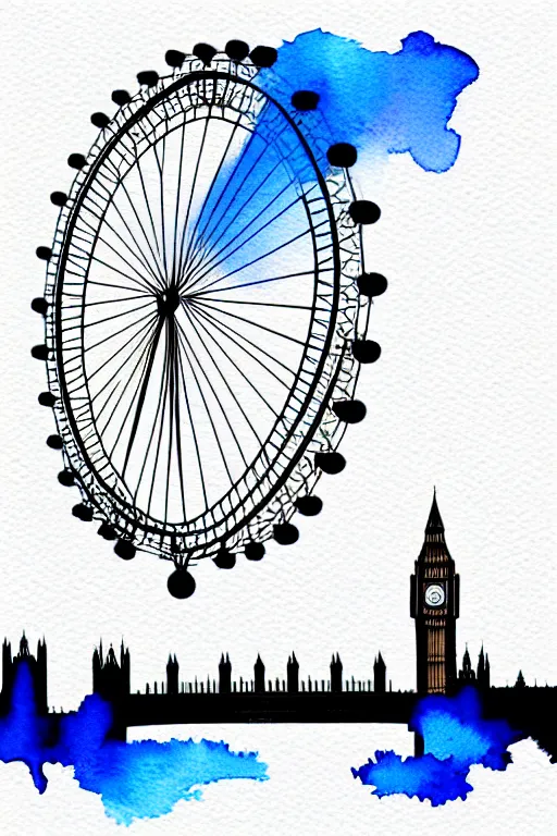 Image similar to minimalist watercolor art of london eye, illustration, vector art