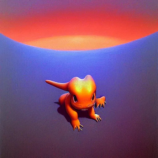 Prompt: beautiful landscape painting of a charmander, by zdzisław beksinski